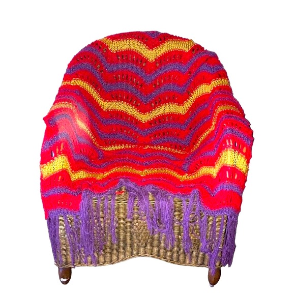 Vintage Other - Vintage Handmade Crochet Bohemian Fringe Red Gold Purple Throw Blanket Chair
